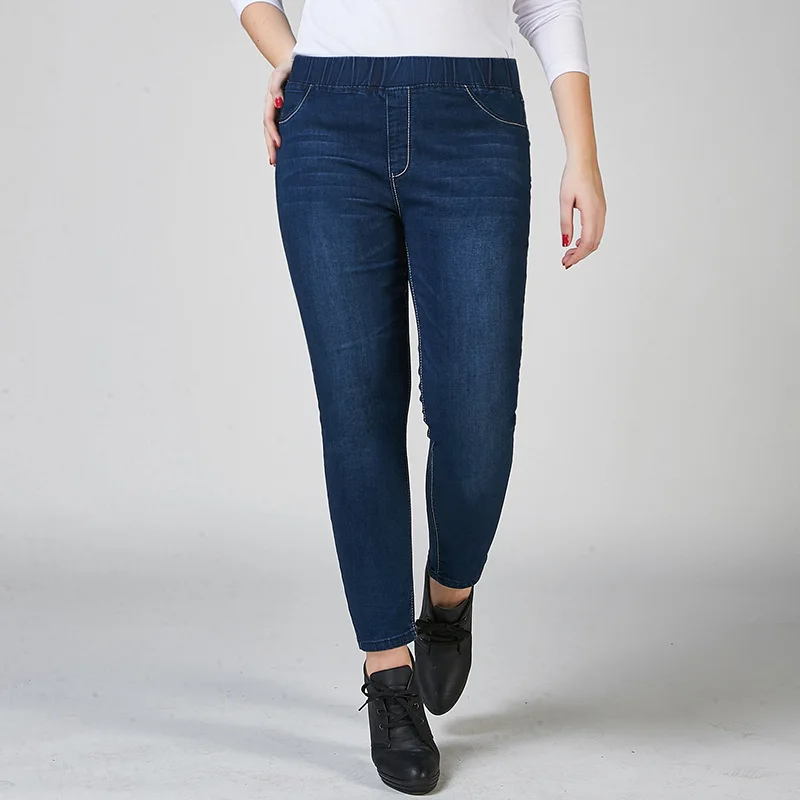 Lguc.H Classic Mom Jeans Large Size Push Up Stretch Jeans Women Blue