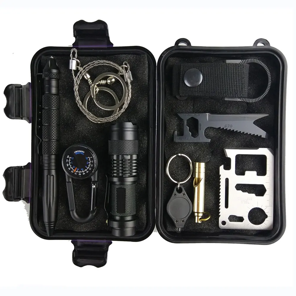 Günstig Camping überleben kit Set 10 in 1 Outdoor tourismus Multifunktions Erste hilfe SOS EDC Notfall Liefert für überleben