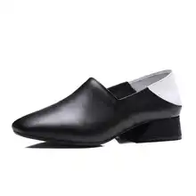 DoraTasia Size 33-40 Fashion Women Genuine Leather Chunky Heel Pumps Square Toe Color Mixed Upper Leather Shoes