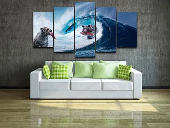 

Modern Abstract Photo Home Decor Pictures Room Wall Art 5 Panel HD Poster Bears Sea Wave Giant Fish Canvas Painting Frame