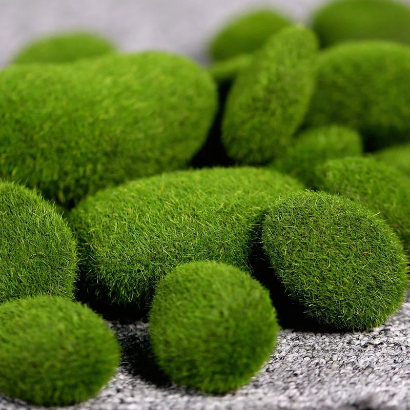 20 Pieces 2 Sizes Artificial Moss Rocks Decorative Faux Green Moss Covered Stones