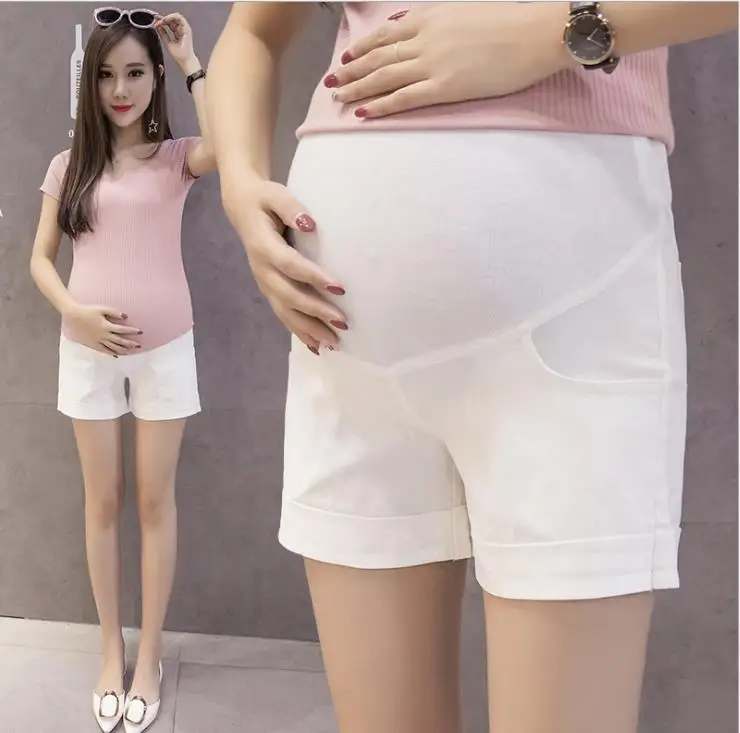 Летние тонкие Шорты беременных хлопок высокой талии женщин Шорты беременных женщин Штаны беременных женщин беременных одежда - Цвет: Белый