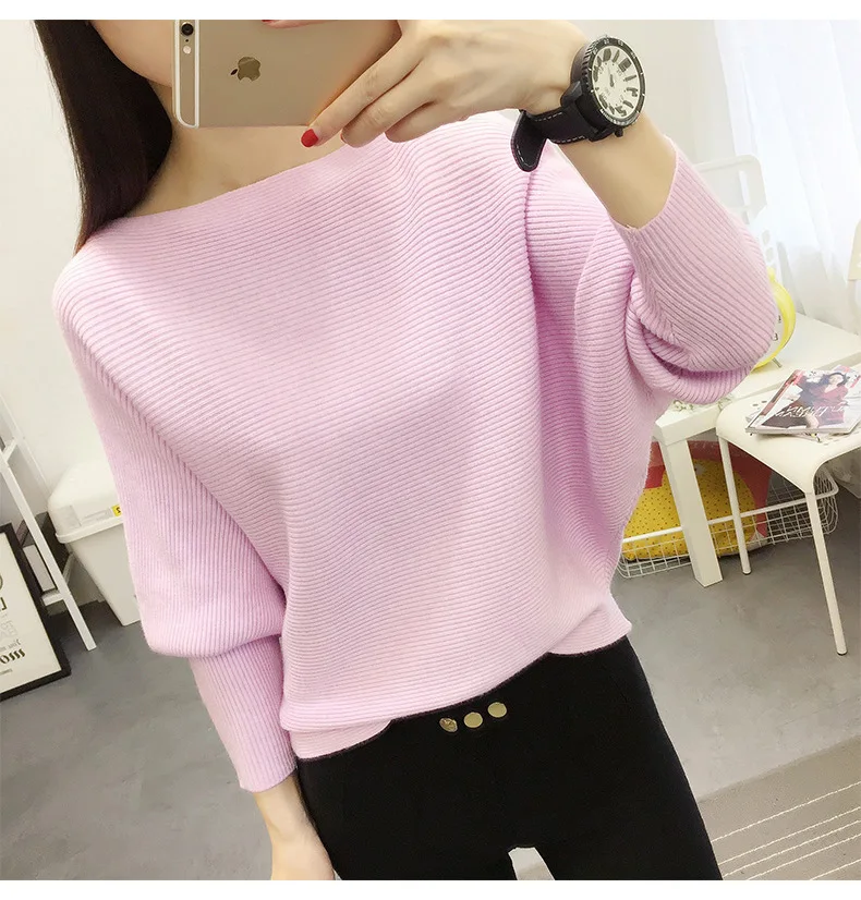 

Autumn And Winter New Women sweaters Bats Shirt Slash Neck Short Paragraph Plus size Female Knit pullovers