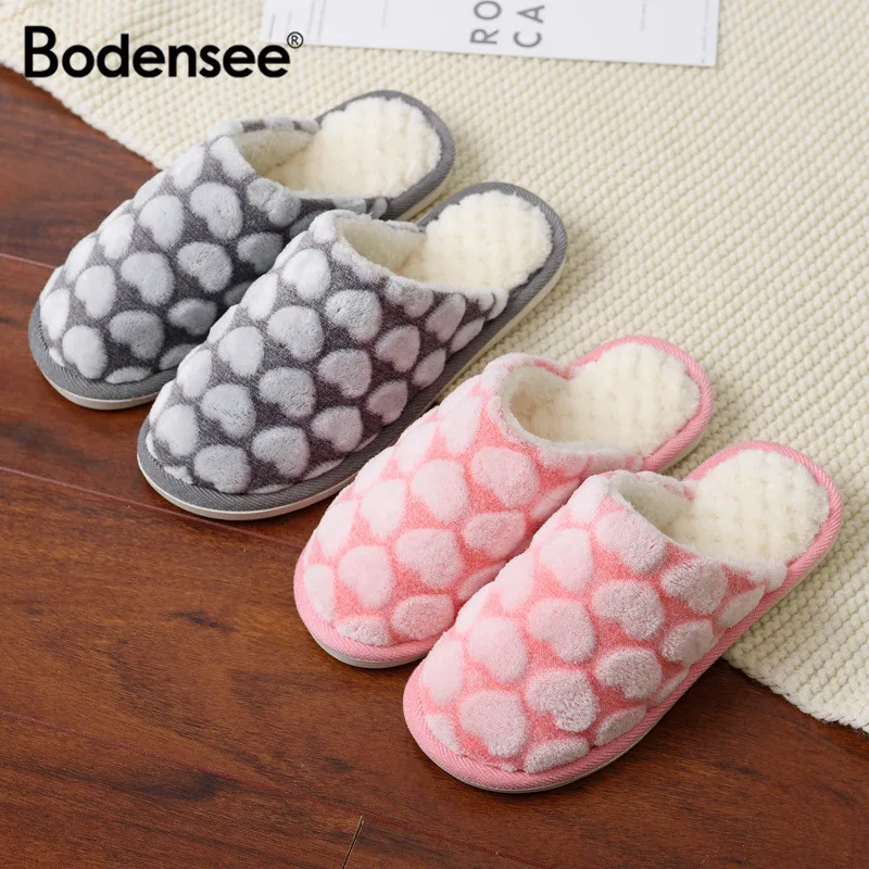 

BODENSEE Women Cotton slippers Colorful Heart Slippers Ladies Non-slip Warm Winter women slippers Casual indoor slippers