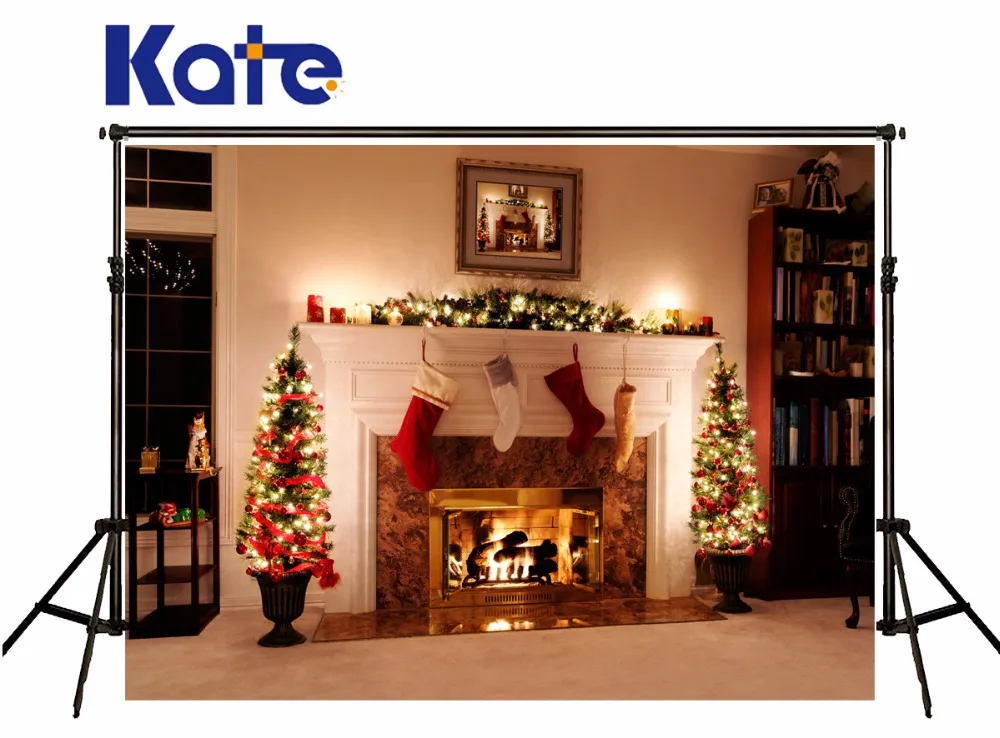 

KATE Photo Background Christmas Indoor Backdrop Arbol De Navidad Madera Fireplace Photo Backdrops Kids Bookshelf Backdrop