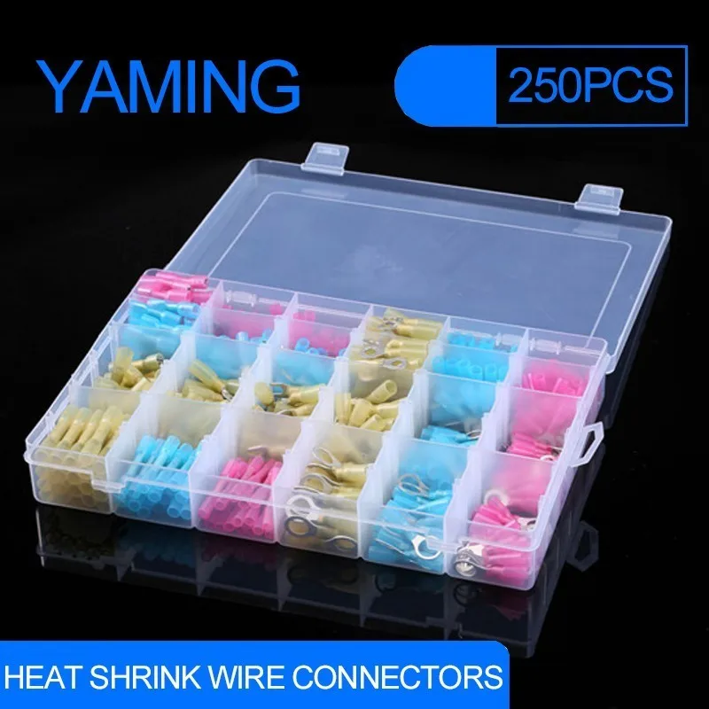 

250PCS Red/Blu/Yellow Waterproof Heat Shrink Crimp Automotive Terminals Insulated Electrical Wire Cable Connectors Terminals
