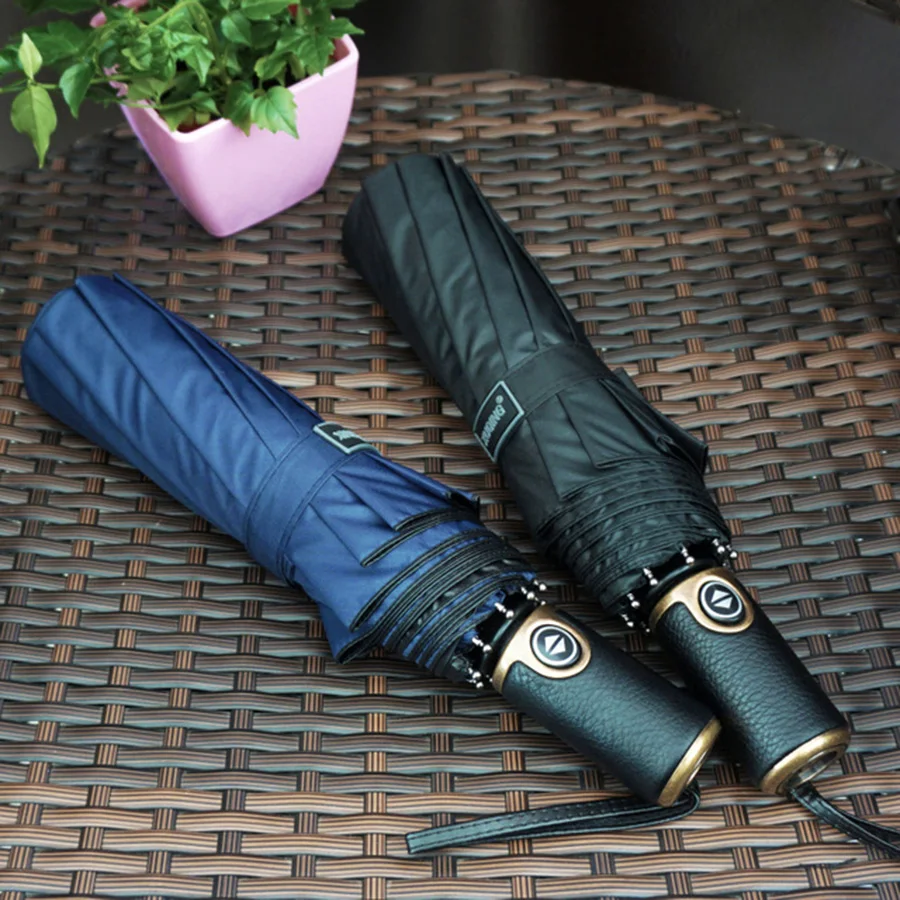 

Fully Automatic Umbrella Strong Safety Unbreakable Quality Umbrella Leather Men Windproof Portable Storm Windproof WZP003
