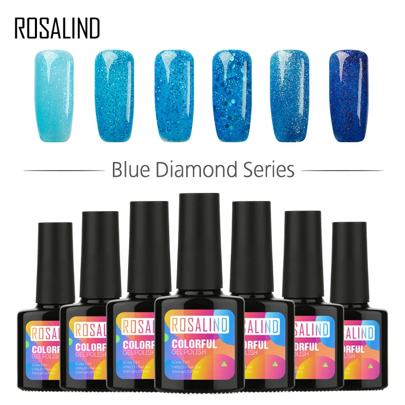 

ROSALIND Gel 1S Top Quality Blue Diamond Series Long Lasting Soak off 10ML Gel Nail Polish UV LED Manicure Glitter Gel Lacquer