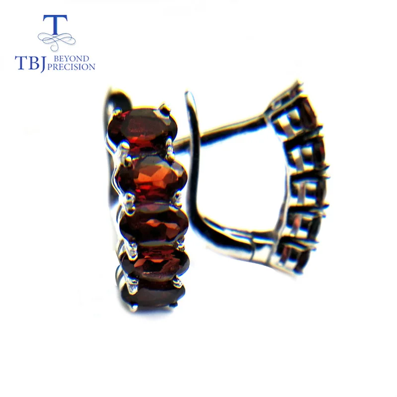 

TBJ,Cute Clasp earring with natural mozambique garnet gemstone earring in 925 sterling silver elegant design for women as gift