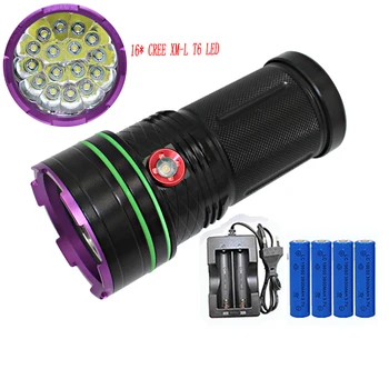 

38000LMTactical Flashlight 16x XML T6 LED Flashlight Waterproof Torch Fishing Light Hunting Lamp + 4x18650 Battery + Charger