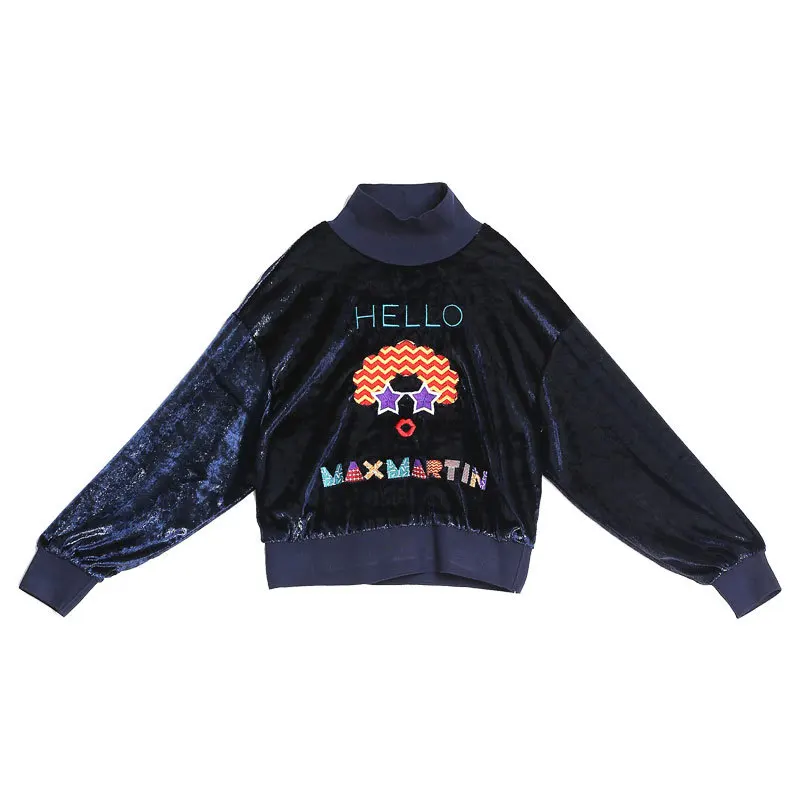 VKBN 2018 Autumn Clothing Fashion Embroidery Section Sweatshirts Women Tide Long Sleeve Pullover Half High Lead Easy Coat Woman Hoodies