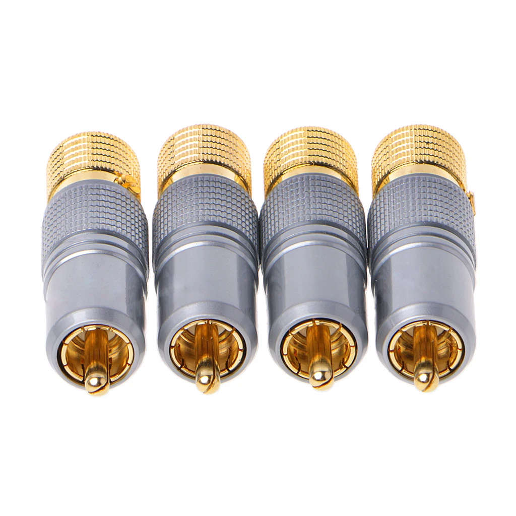 

4 Pcs 10MM Gold Plated RCA Plug Locking Non Solder Plugs Connector Tail Hole