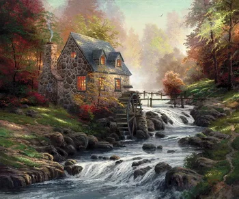 

Free shipping! Cobblestone Mill Thomas Kinkade HD Canvas Print Living Room Bedroom Wall Art Painting Home Decoration