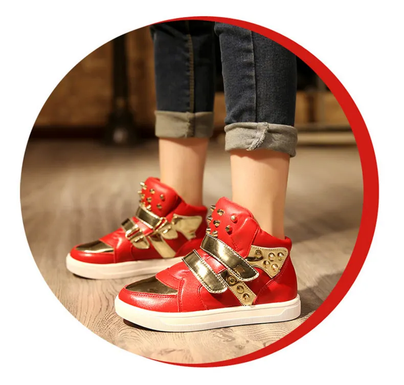 Обувь для мальчиков и девочек; модная повседневная спортивная обувь; коллекция года; сезон осень; детская обувь из натуральной кожи с заклепками