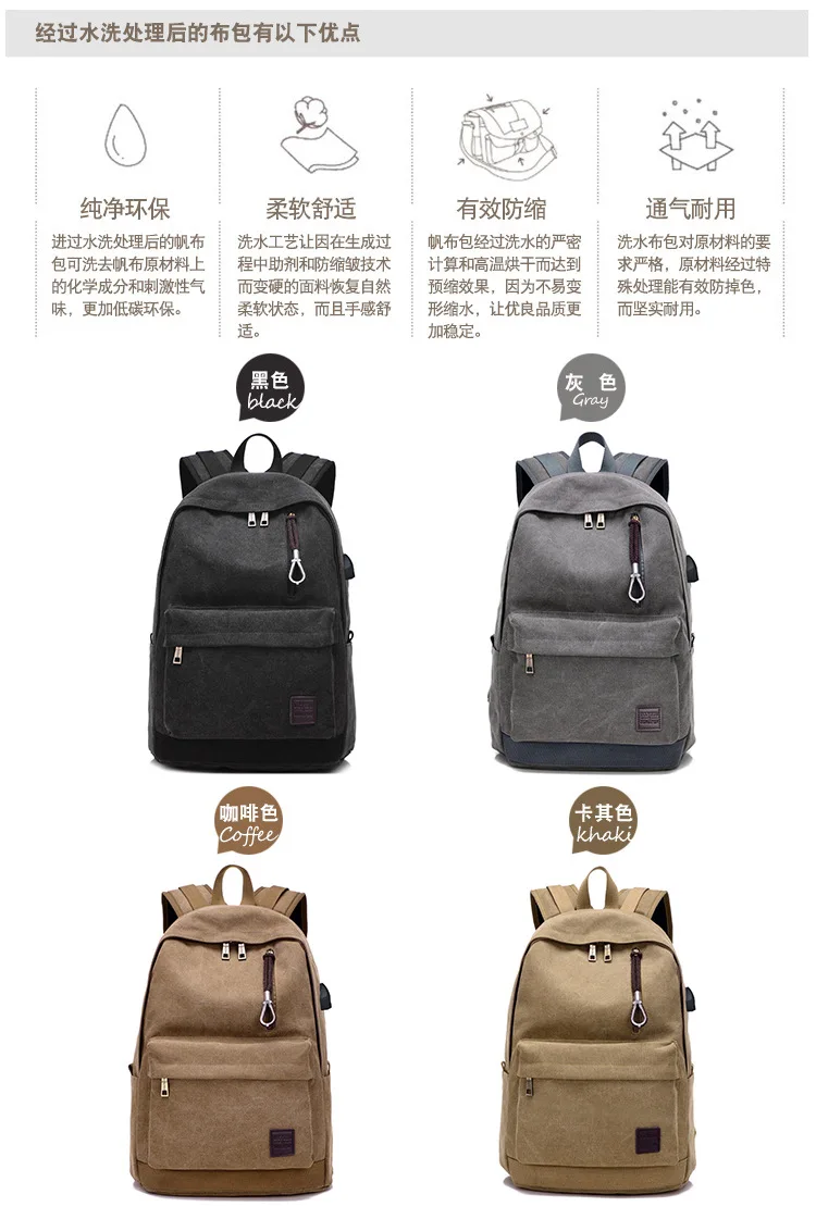 Модные водонепроницаемые холщовые мужские рюкзаки для колледжа школьные мужские рюкзаки высокого качества с USB и наушниками отверстие рюкзак