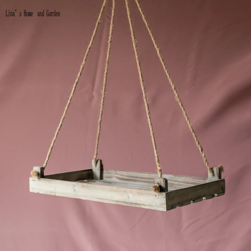farmhouse vintage handmade ceiling rope wood shelf