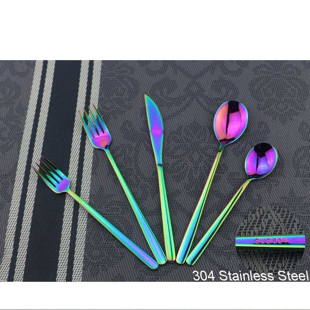 

Luxury 304 Stainless Steel Tableware Set Colorful Dinnerware Sets Western Food Rose Gold Silver Black Knife Dessert Fork Scoops