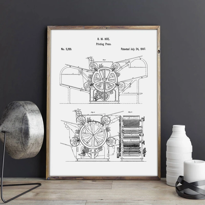 Printing Press Patent Poster Wall Decoration