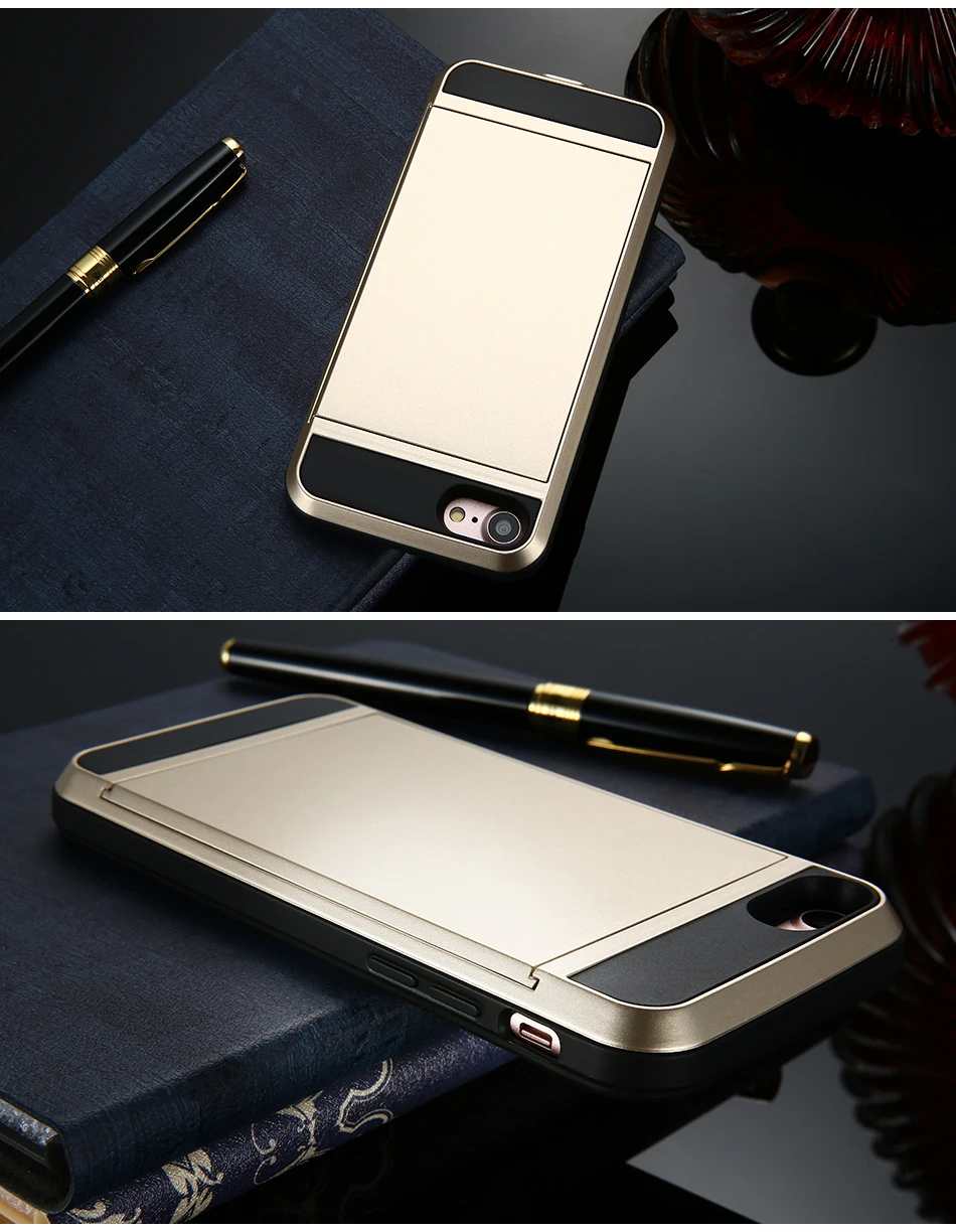 MR.YI Armor Case For iPhone 7 6 6S Plus 5 5S SE 5C Back Cover Slide Hidden Card Holder Phone Case For iPhone 5 6 6S 7 Plus Cover (20)