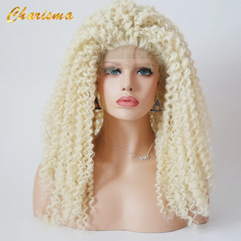 Кудрявый вьющиеся 613 парик блондинки синтетических бесклеевой Синтетические волосы на кружеве парики с детскими волосами природные