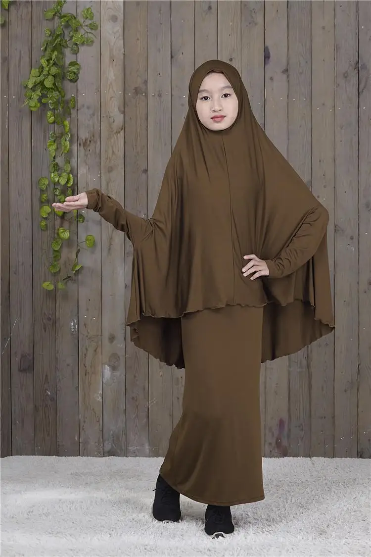 Abaya/длинное мусульманское платье-хиджаб Maxi для девочек; комплект одежды для молитвы в мусульманском стиле; Рамадан; Бурка; костюмы для детей с полным покрытием; новое арабское платье - Цвет: Light Coffee