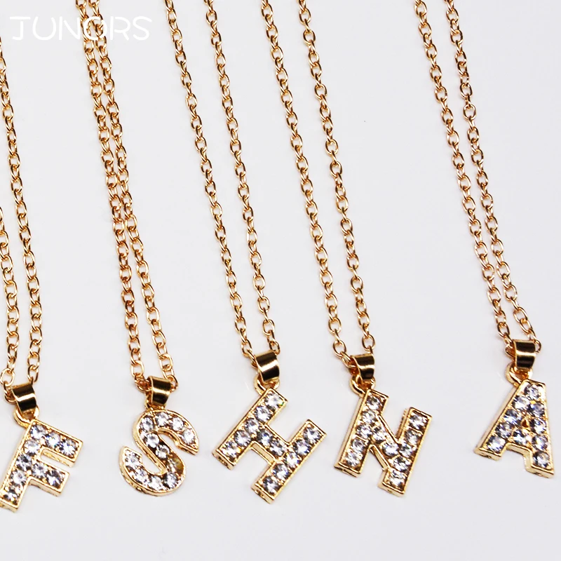 

JUNORS 1pcs/lot Hot Sales Crystal Tiny gold initial necklace Silver gold Letter necklace For Women Name DIY Letter For Gift