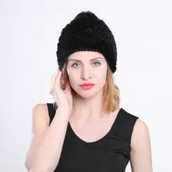 Горячая продажа реального норки меховая шапка для женщин зимние вязаные норки шапочки шапка с меха лисы помпонами Бренд 2016 года новый