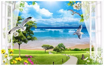

Custom 3d wallpaper for walls 3 d wall murals wallpaper Summer sunny sky green tree mural pigeon TV background wall home decor