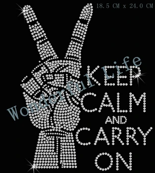 

Free shipping keep calm and carry on hotfix rhinestone Iron On bling transfer design motif yeach