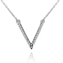 Simple Style Big Letter V CZ Diamonds OL Lady Pendant Fashion Luxury Austrian Crystal Silver Plated Chain Necklace Party Jewelry