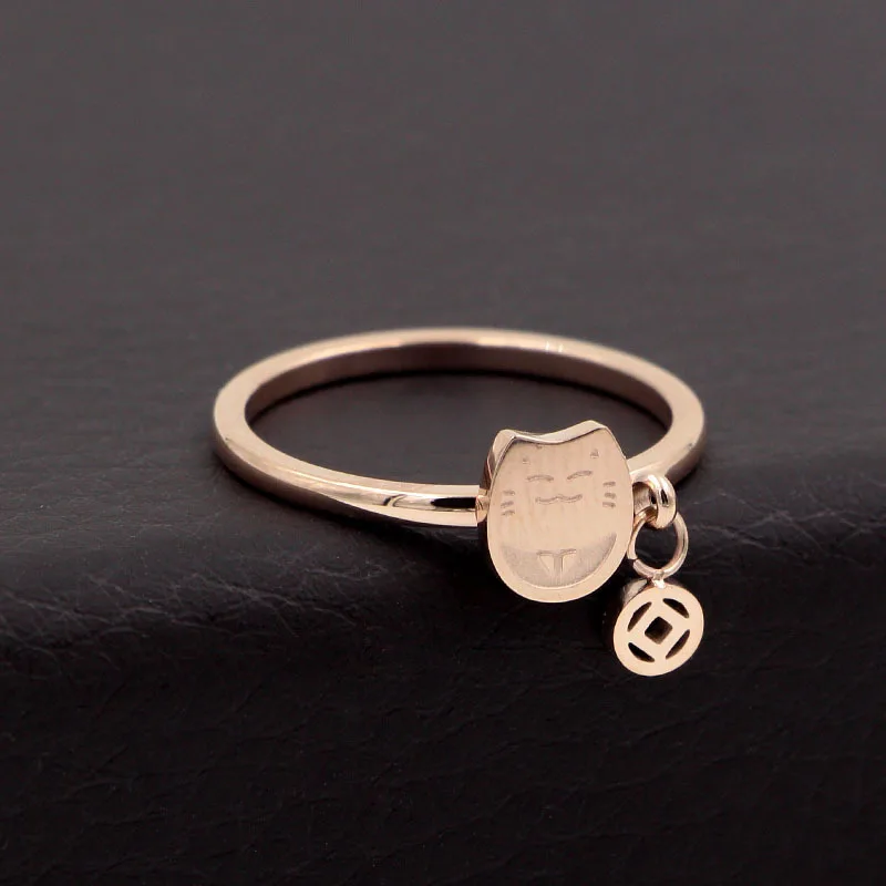 

Martick Cute Lovely Animal Cat Design Rings For Woman Fashion Rose Gold Color 316L Stainless Steel Europe Brand Jewelry R37