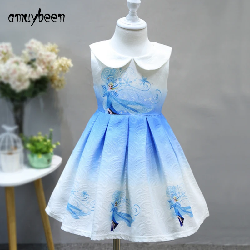 

Amuybeen Girls Clothing Sleeveless Dress Hot 2017 Wedding Girl Dress Party Clothes Print Summer Elsa Anna for 10 Years Dresses