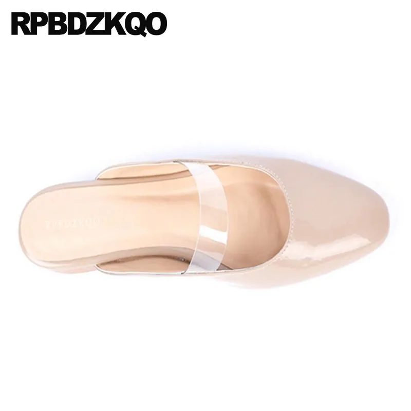 Slides Transparent Spring Mules Clear Strap Heels Nude Closed Toe Pvc Square Shoes Block Pointed Sandals Low Heel Pumps Women