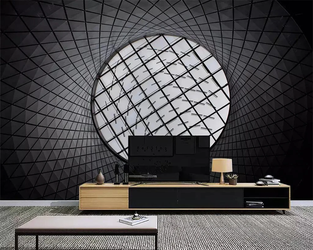 

beibehang Nordic minimalist black and white geometric rhombus patio tunnel TV background wall custom wallpaper mural decoration