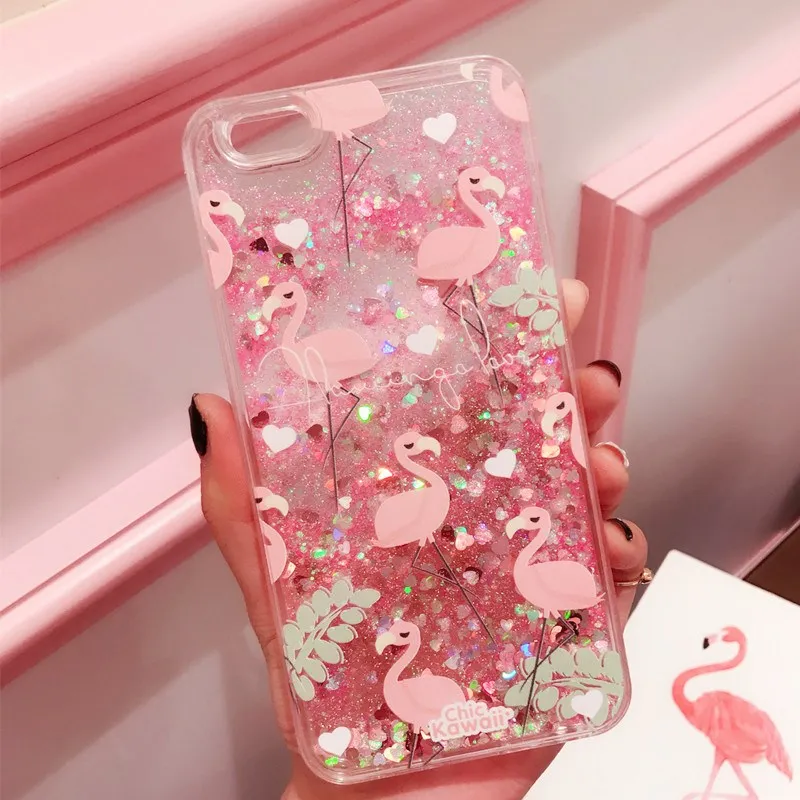 

Glitter Case For iPhone 7 8 Plus 6 6s 6Plus Quicksand Cover For iPhone 7plus Flamingo Hard Plastic Coque For iPhone X XR XS Max