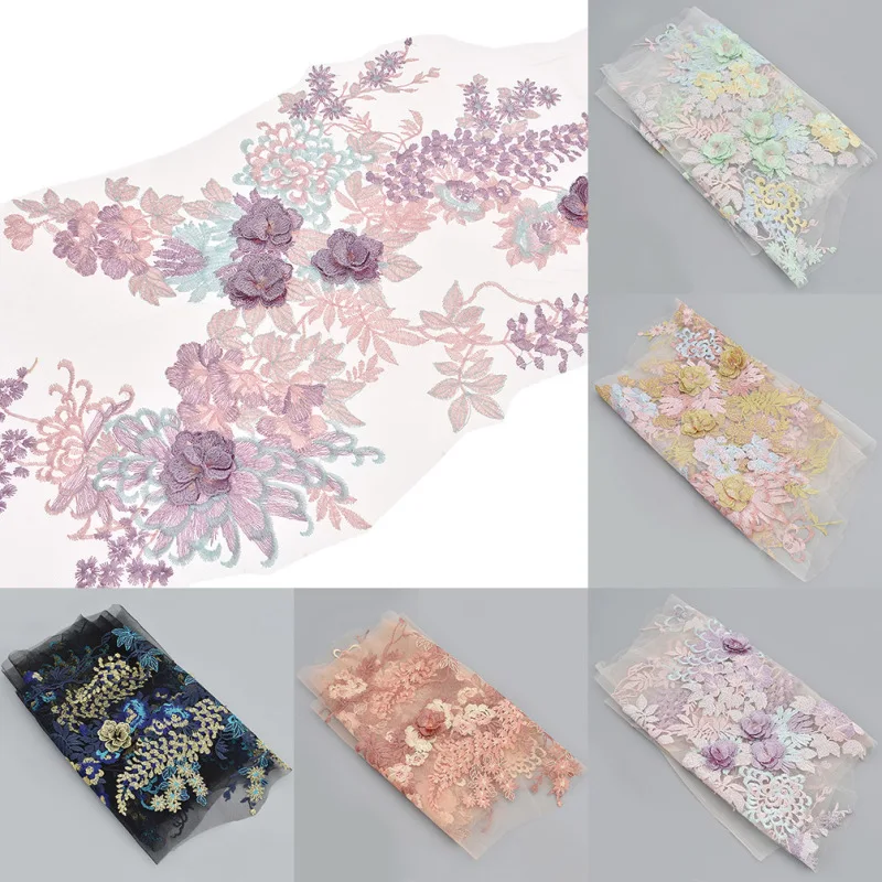 30x130cm 3D Embroidered Elegant Flower Lace Appliques Patch Fabric For Wedding Dress DIY Home Decoration | Дом и сад