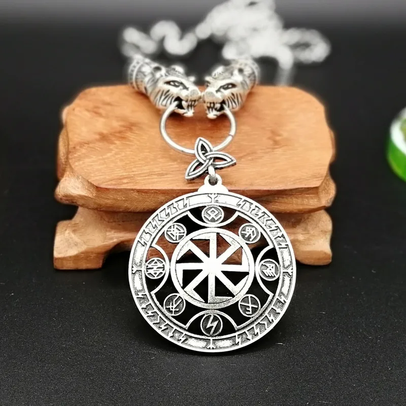 Прямая поставка, Волчья Голова, Руна, Vegvisir, Aegishjalmur, Коловрат, РУСЬ, смола, спириуал, кулон, ожерелье, Викинг - Окраска металла: necklace without box