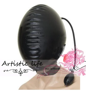 

Latex hood fetish asphyxia mask with inflatable facility adult choking hood Free Shipping Fast Delivery