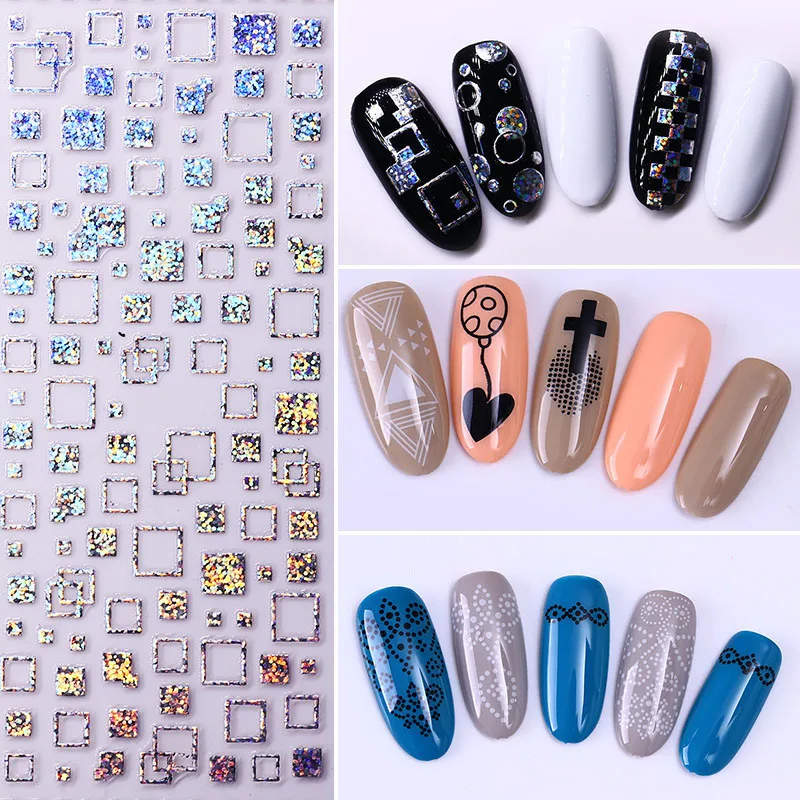 

Holographic 3D Nail Sticker Geometry Irregular Nail Art Adhesive Transfer Sticker Manicure DIY Accessories 1 Sheet