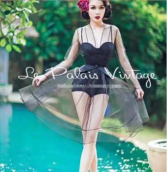 

Sexy Retro Black Perspective Sunscreen Lap Top Beach Long Cardigan Pajamas Dress