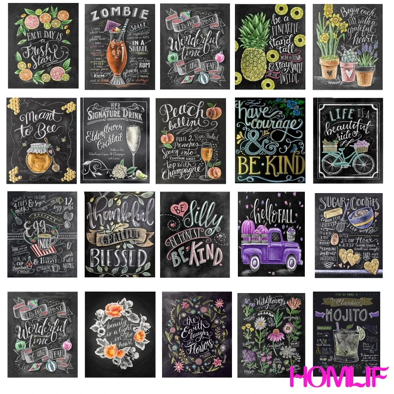Blackboard Letters 5D Diy Вышивка Алмазная Картина Набор для вышивки крестиком Кухня Еда