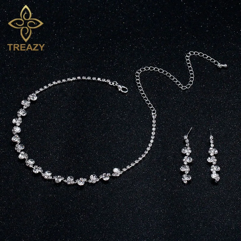 TREAZY Кристалл наборы свадебных ювелирных изделий цвет серебра талисман цветочный свадебное ожерелье серьги браслет набор для женщин Свадебные аксессуары