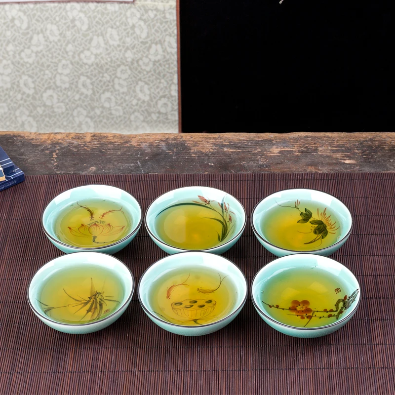 

Chinese hand-painted celadon personal Kung Fu teacup kitchen office supplies tea set