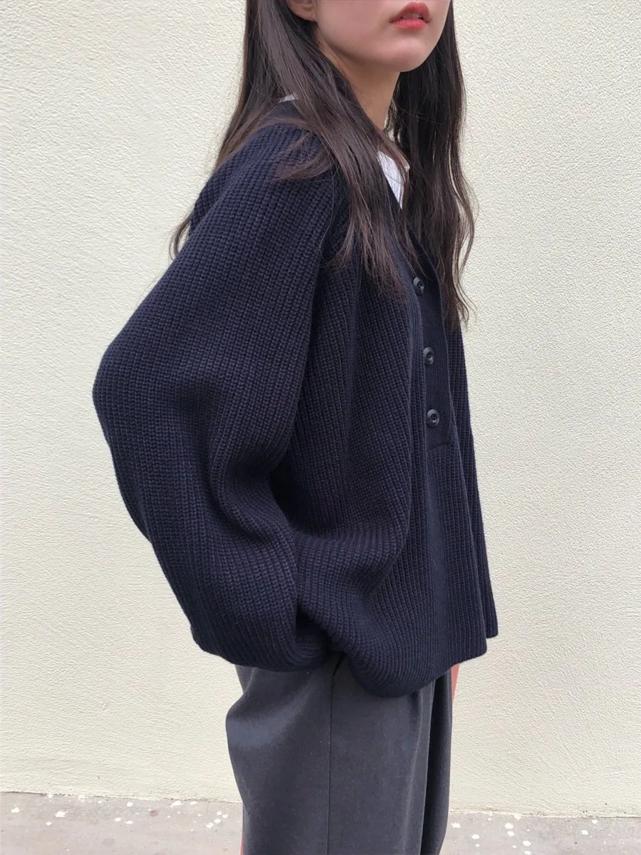 Woherb корейский шикарный пуловер свитер женский свободный вязаный свитер однобортный v-образный вырез джемпер Pull Femme 22866