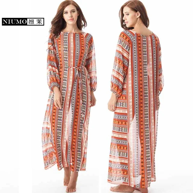 Special Offers NIUMO Women's clothing 2018 New summer Chiffon thin geometry printing Long section Sexy Beach dress Sun protection Cover-Ups Special Offers NIUMO Women's clothing 2018 New summer Chiffon thin geometry printing Long section Sexy Beach dress Sun protection Cover-Ups