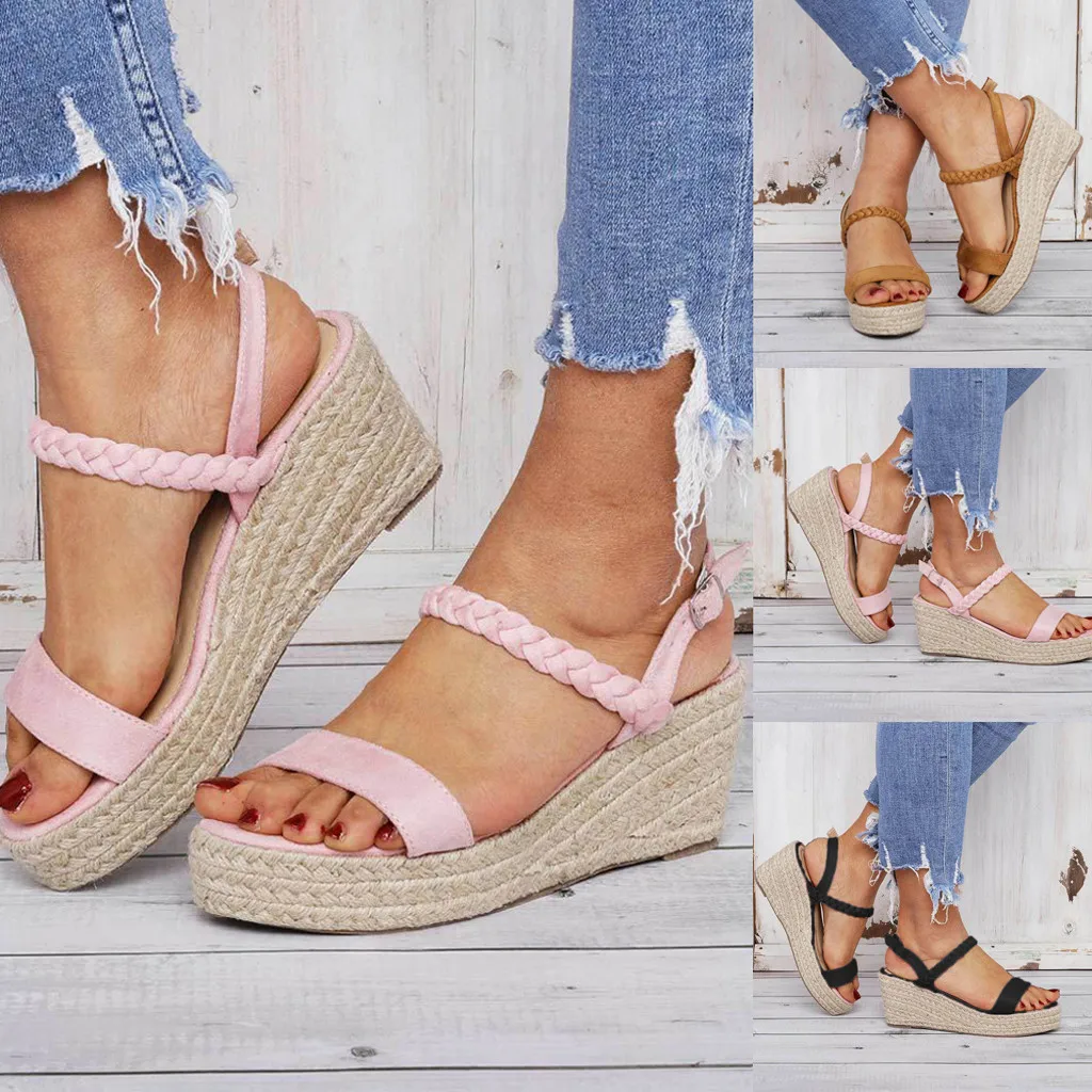 

Summer Women's Wedges Leisure Solid Lace-Up Open Toe Shoes Ankle Belt Buckle Fish Mouth Casual Rome Sandals Cover Heel Apr 8