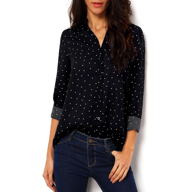 Women Summer Classic Clothing Black Polka Dot Blouses With