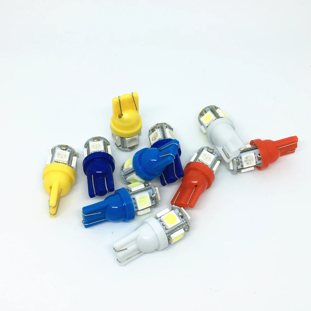 

10X T10 LED W5W 5050 Bulb 5 SMD LED White Blue Red Yellow Green 194 168 Super Bright wedge Lights bulbs Lamps 12V