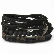 New Fashion accessories anchor Bead font b Leather b font font b Bracelets b font bangles