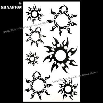 

SHNAPIGN Maya Indian Black Suns Temporary Tattoo Body Art Arm Flash Tattoo Stickers 17*10cm Waterproof Fake Henna Painless